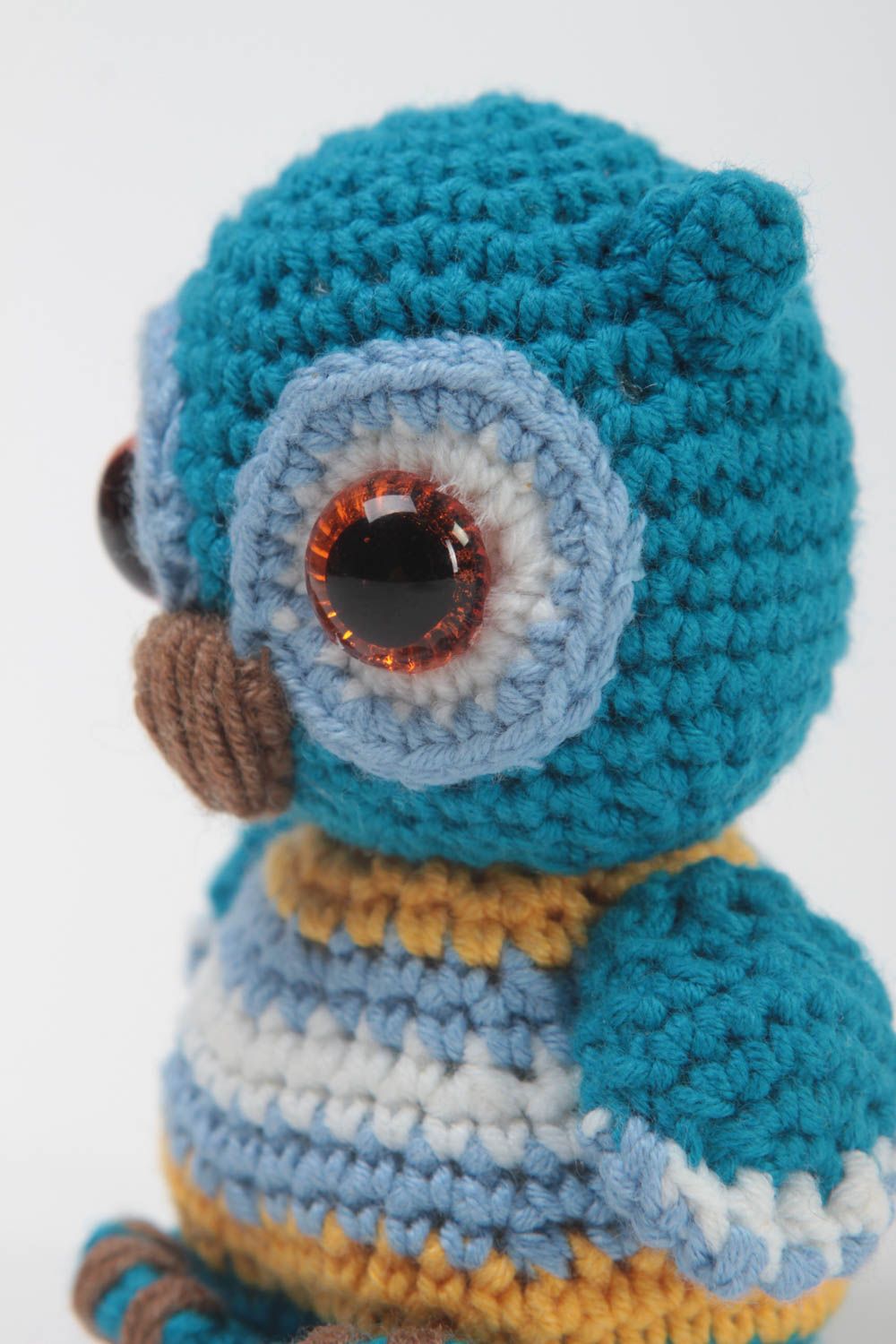 Jouet enfant Peluche tricotée fait main Cadeau original Chouette bleue sympa photo 3