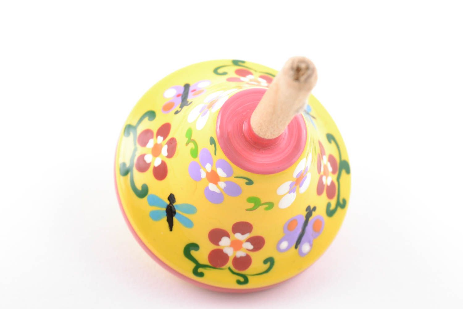 Bright children's handmade wooden spinning top toy painted with eco dyes photo 3