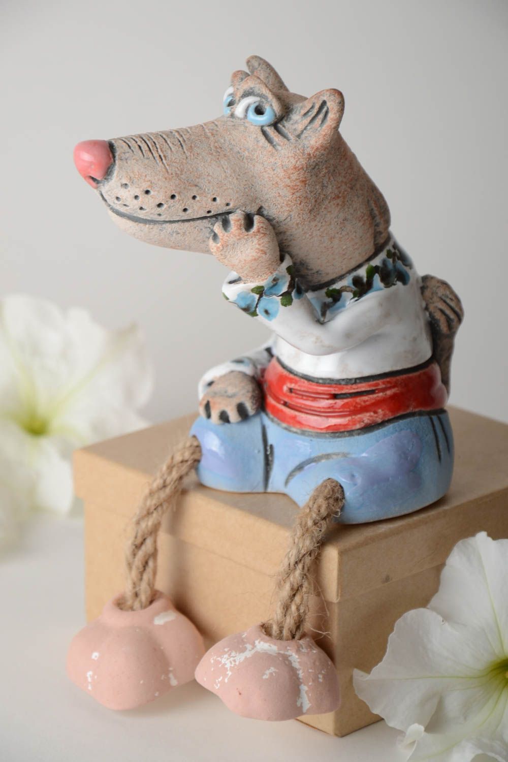 Kinder Spardose handgemachte Keramik Geschenk für Kinder Ton Deko bunt Wolf foto 1