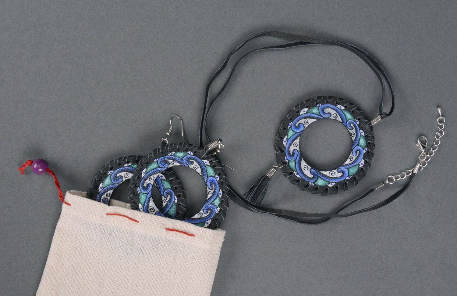 Set of handmade jewelry pendant and earrings North Sea photo 2