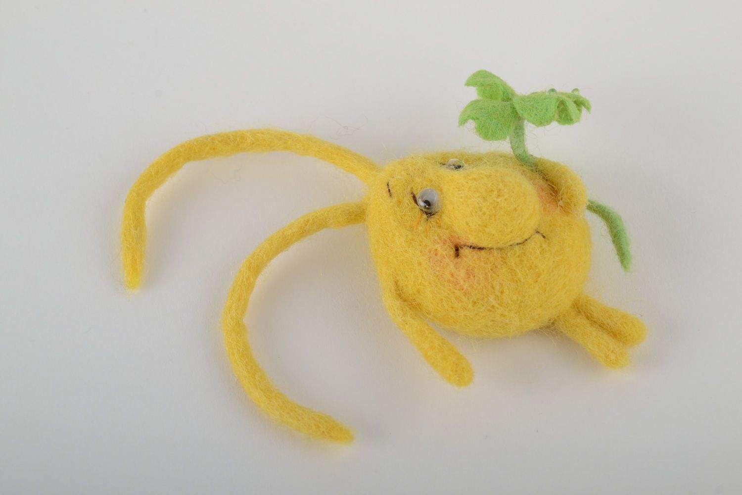 Handmade funny decorative fridge magnet felted of wool of yellow color  photo 4