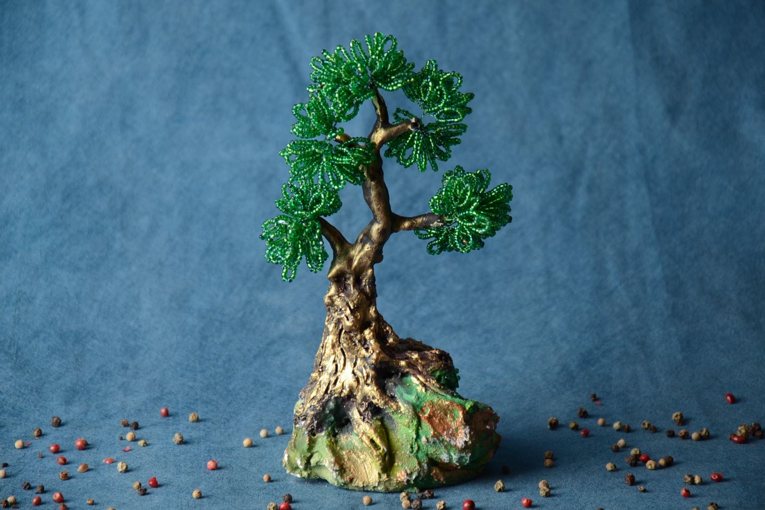 Handmade decorative green beaded bonsai tree with stand for table decoration photo 1