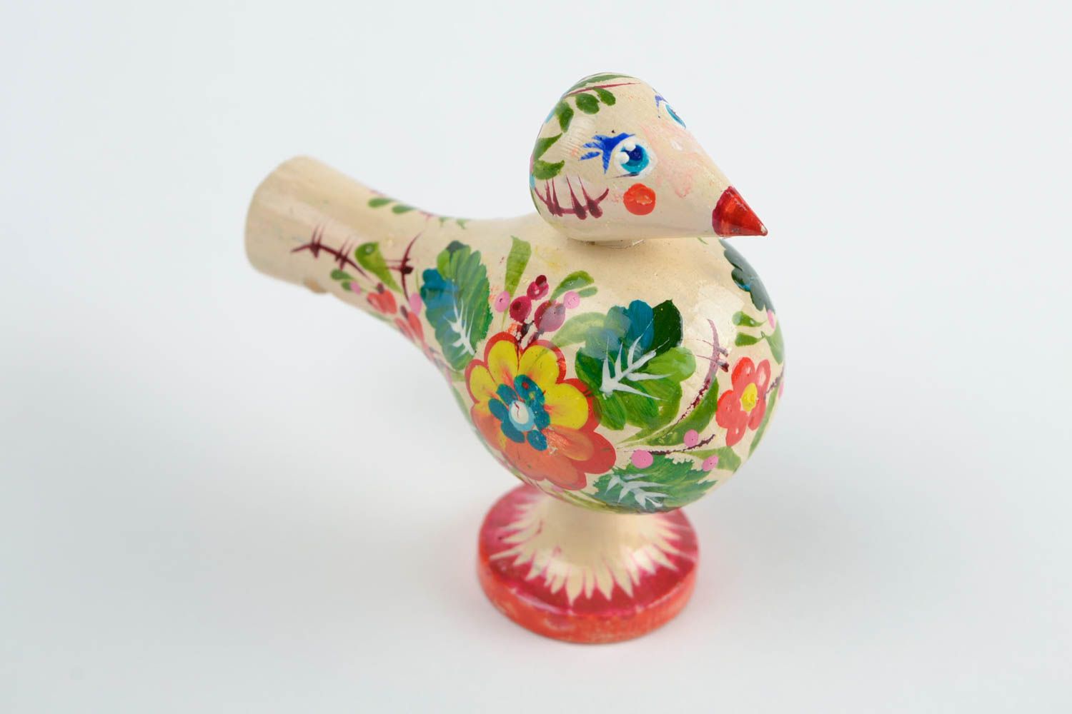 Sifflet jouet fait main Instrument de musique Figurine oiseau en bois peinte photo 3