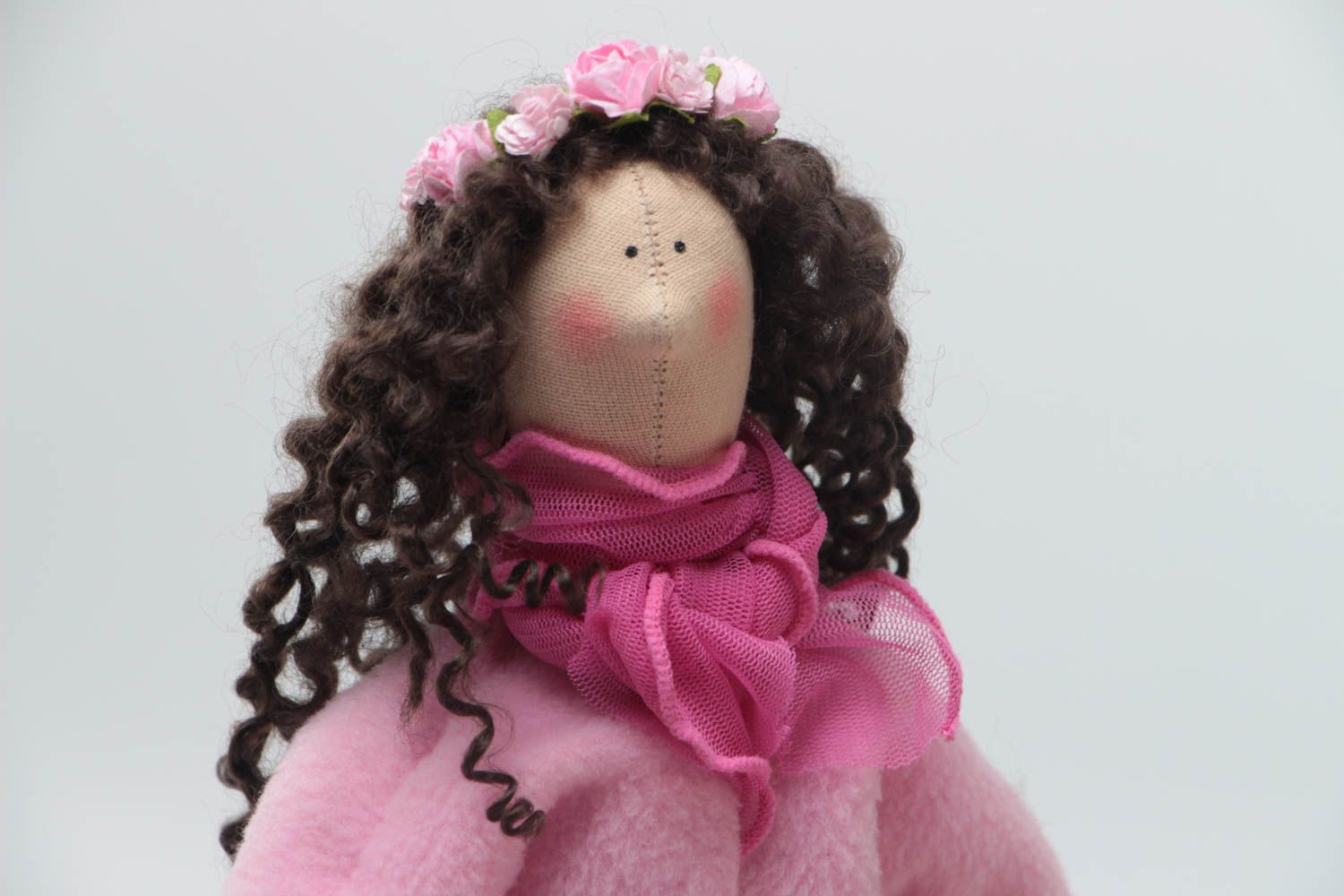 Авторская текстильная кукла ручной работы мягкая оригинальная розовая фото 3