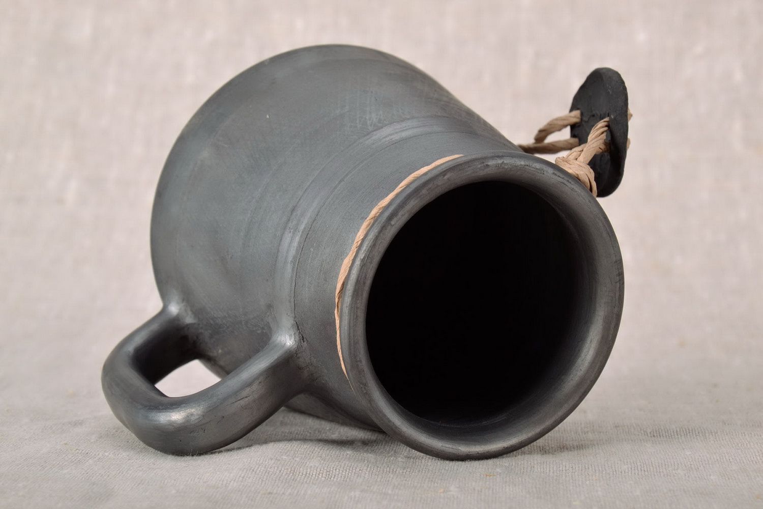 Large black smoked ceramic mug with handle photo 3