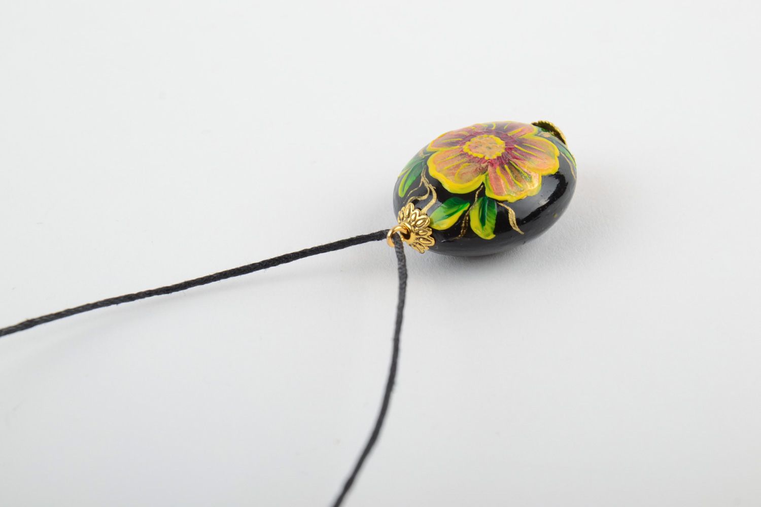 Handmade plastic pendant with cord painted with acrylics  photo 5