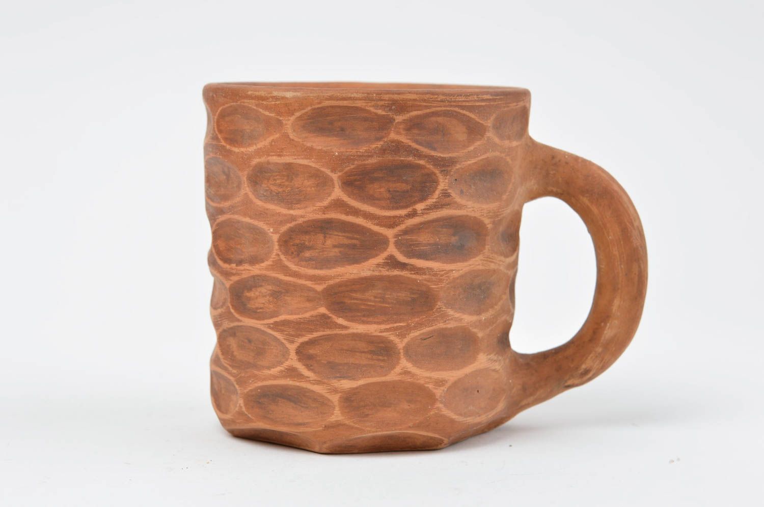 Clay handmade drinking cup with fingerprint design and handle photo 2