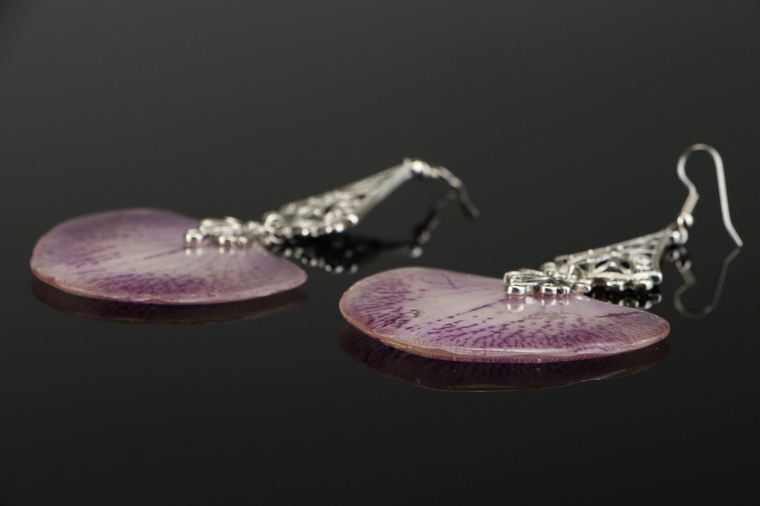 Big earrings with epoxy Orchid petal photo 2
