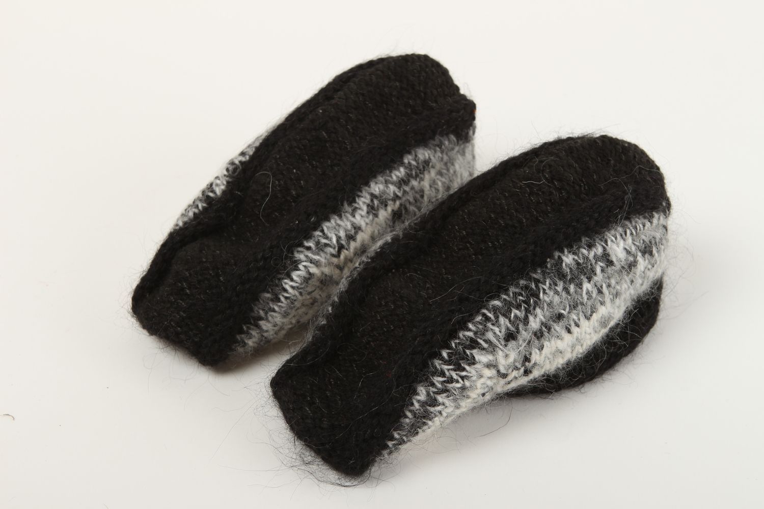 Pantoufles en laine fait main Chaussons laine gris noir Accessoire femme photo 4