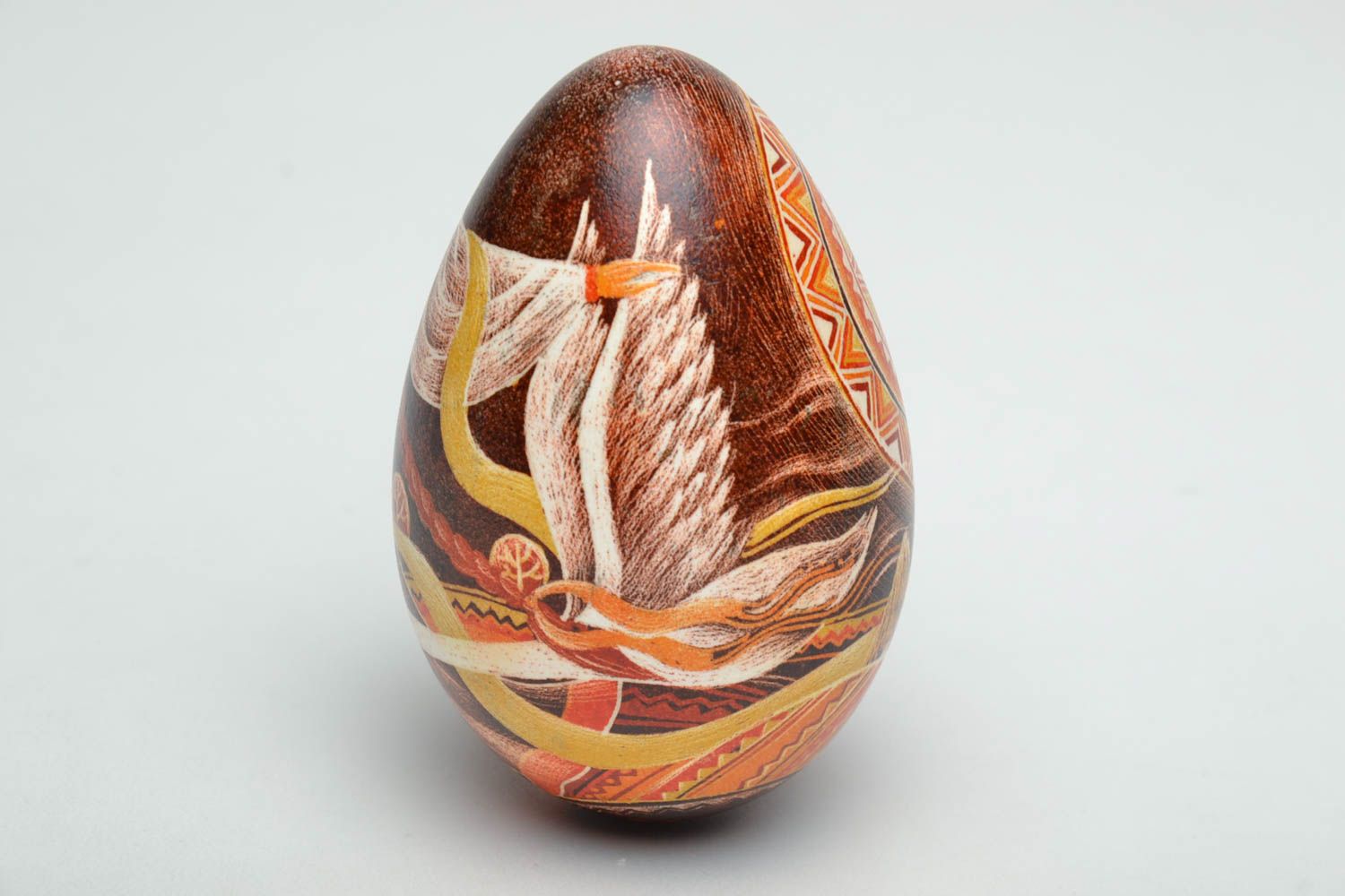 Goose Easter egg painted with aniline dyes using scratching technique photo 4