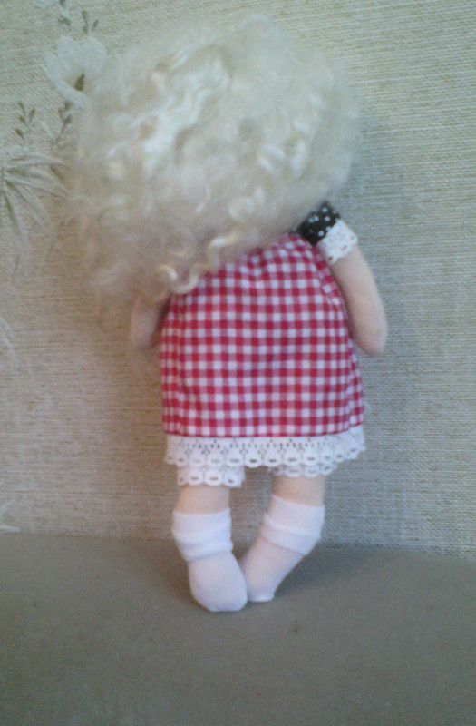 Handmade soft toy doll with blonde hair for girls photo 2