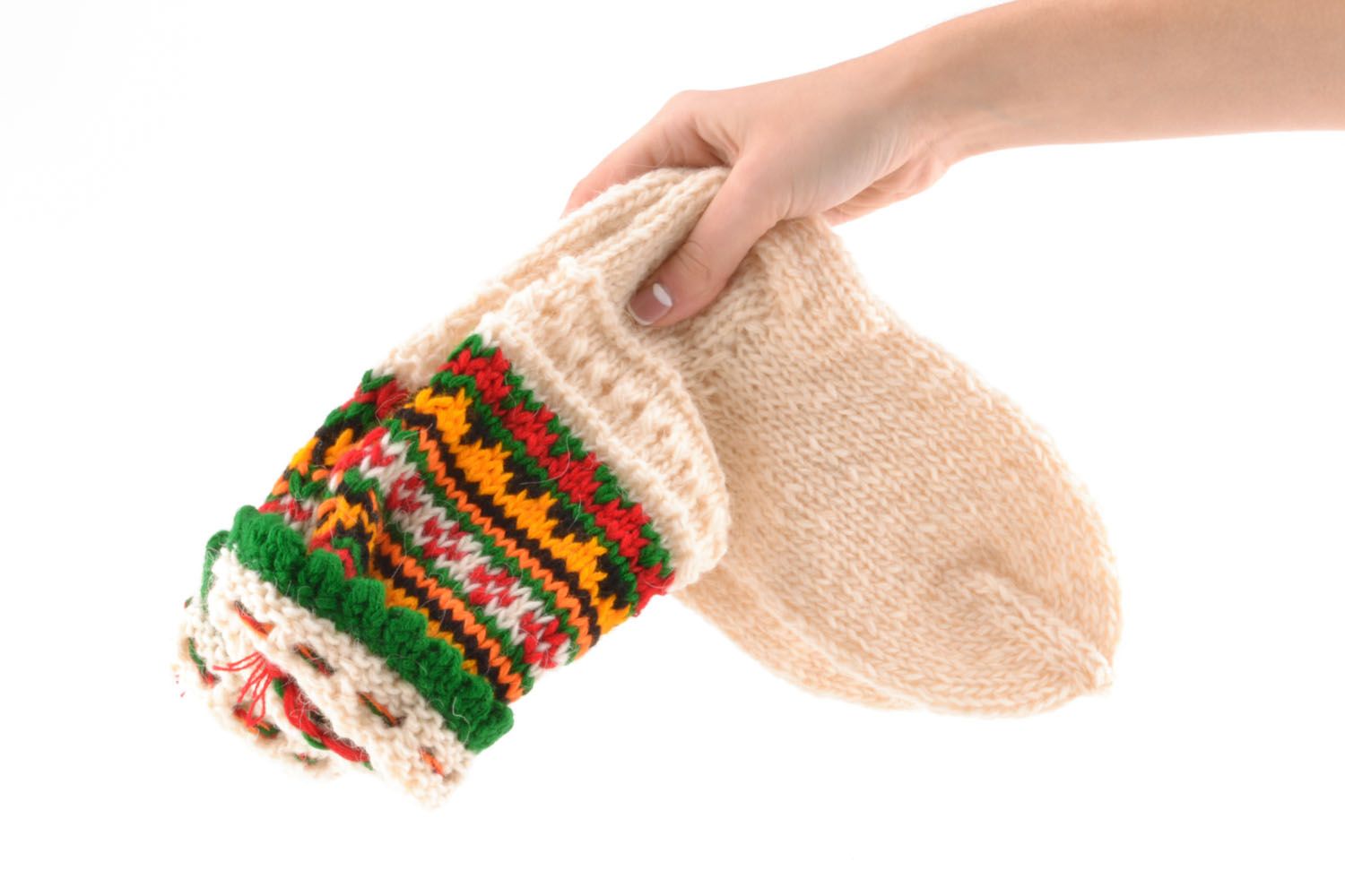 Chaussettes tricotées main avec ornement photo 2