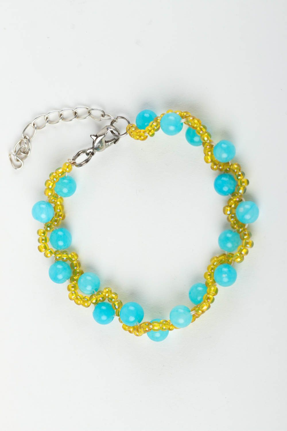 Turquoise and gold stone beads bracelet on-chain for young girls photo 2