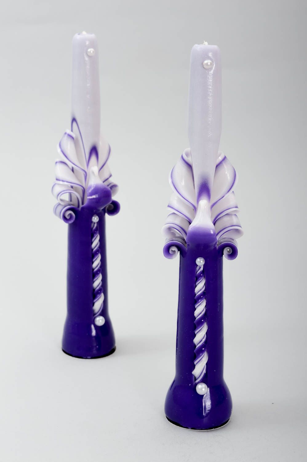 Резные свечи ручной работы венчальные свечи аксессуары для свадьбы фиолетовые фото 2