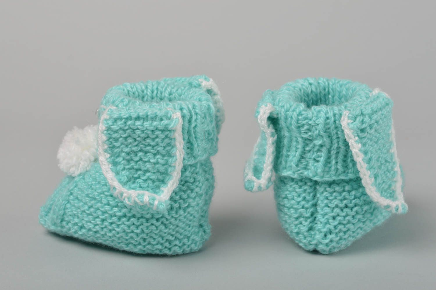 Chaussons bébé faits main Chaussures bébé bleus chiens tricotés Vêtement bébé photo 5