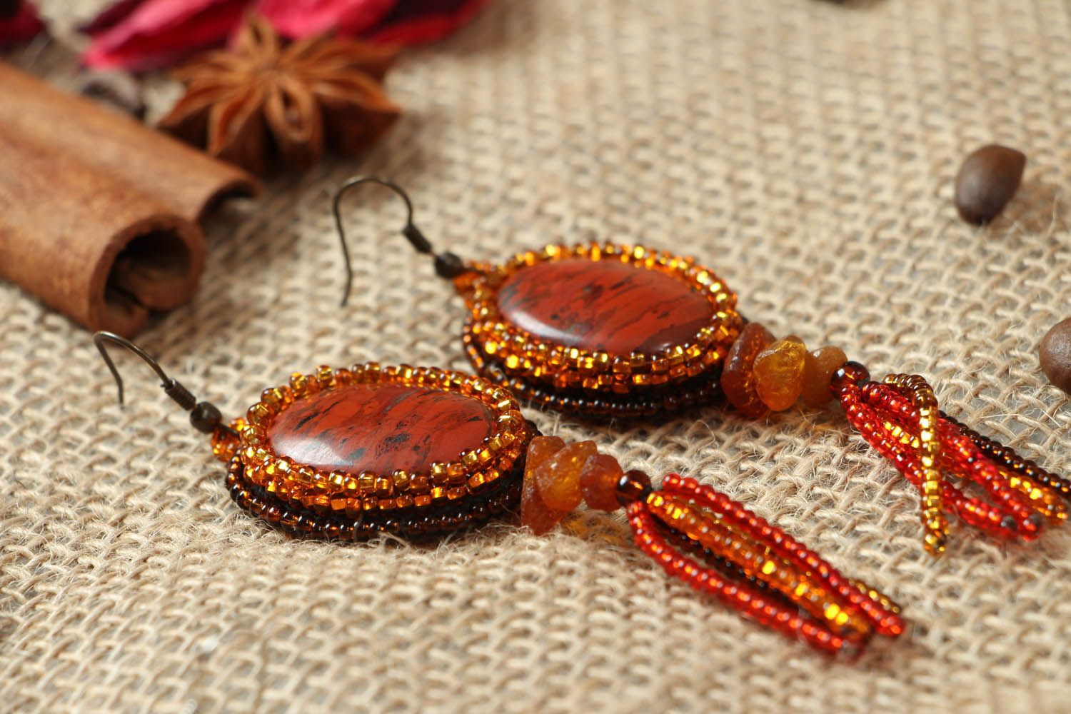 Earrings with jasper and amber stones photo 3