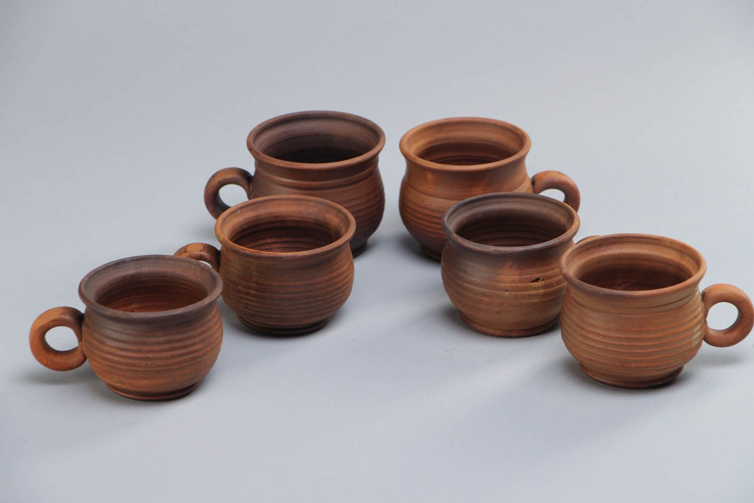 6 six clay coffee 2 oz cups in ancient style with handle and no pattern photo 2