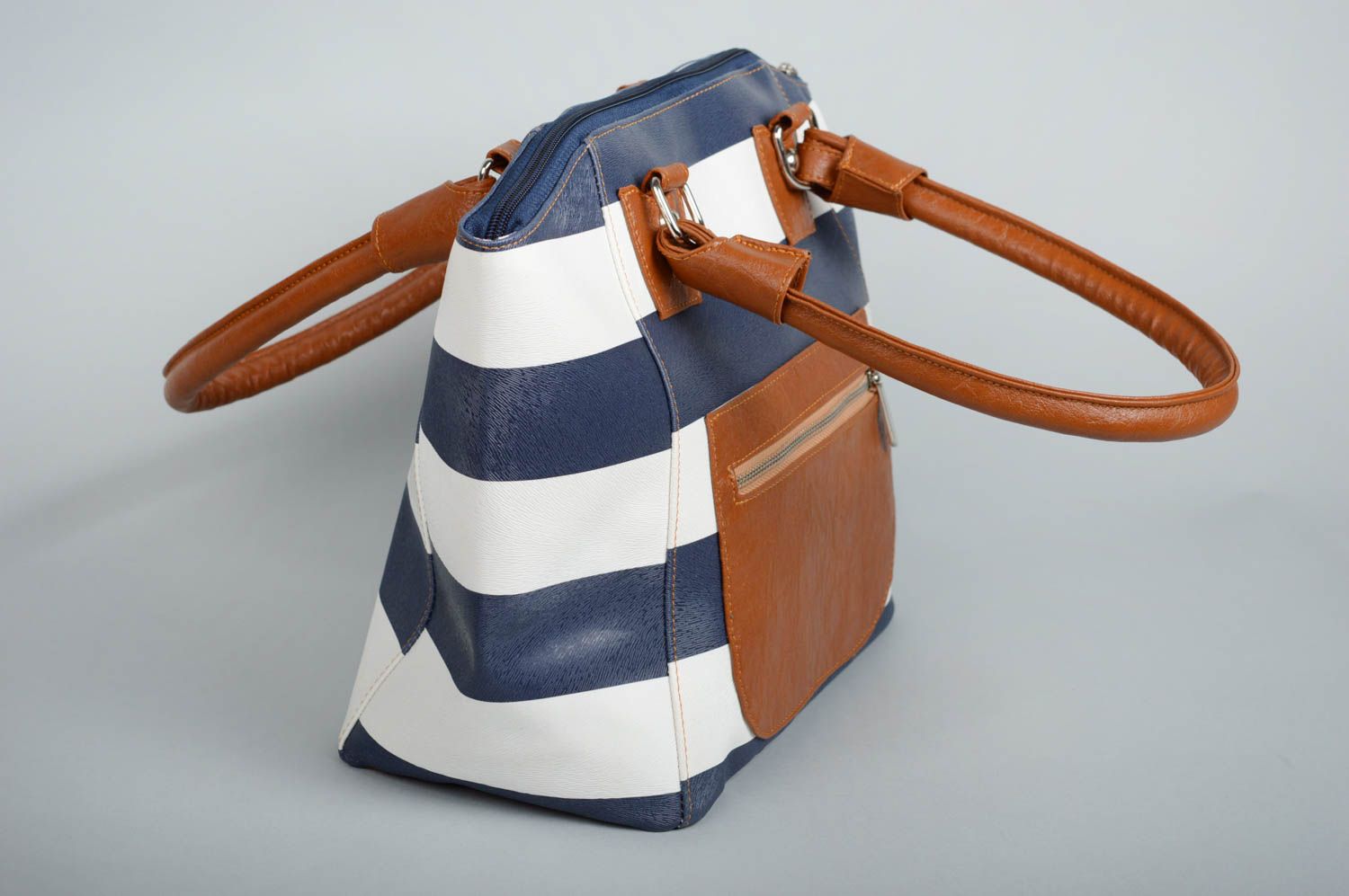 Handmade leatherette shoulder bag striped bag pretty bag for women perfect gift photo 1