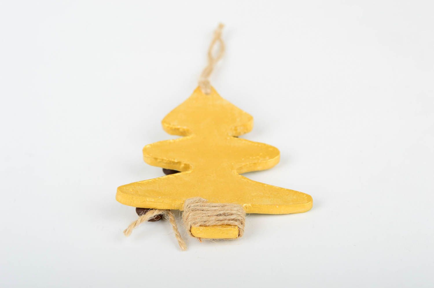 Игрушка на елку handmade декор для дома игрушка из глины расписная Елка желтая фото 5