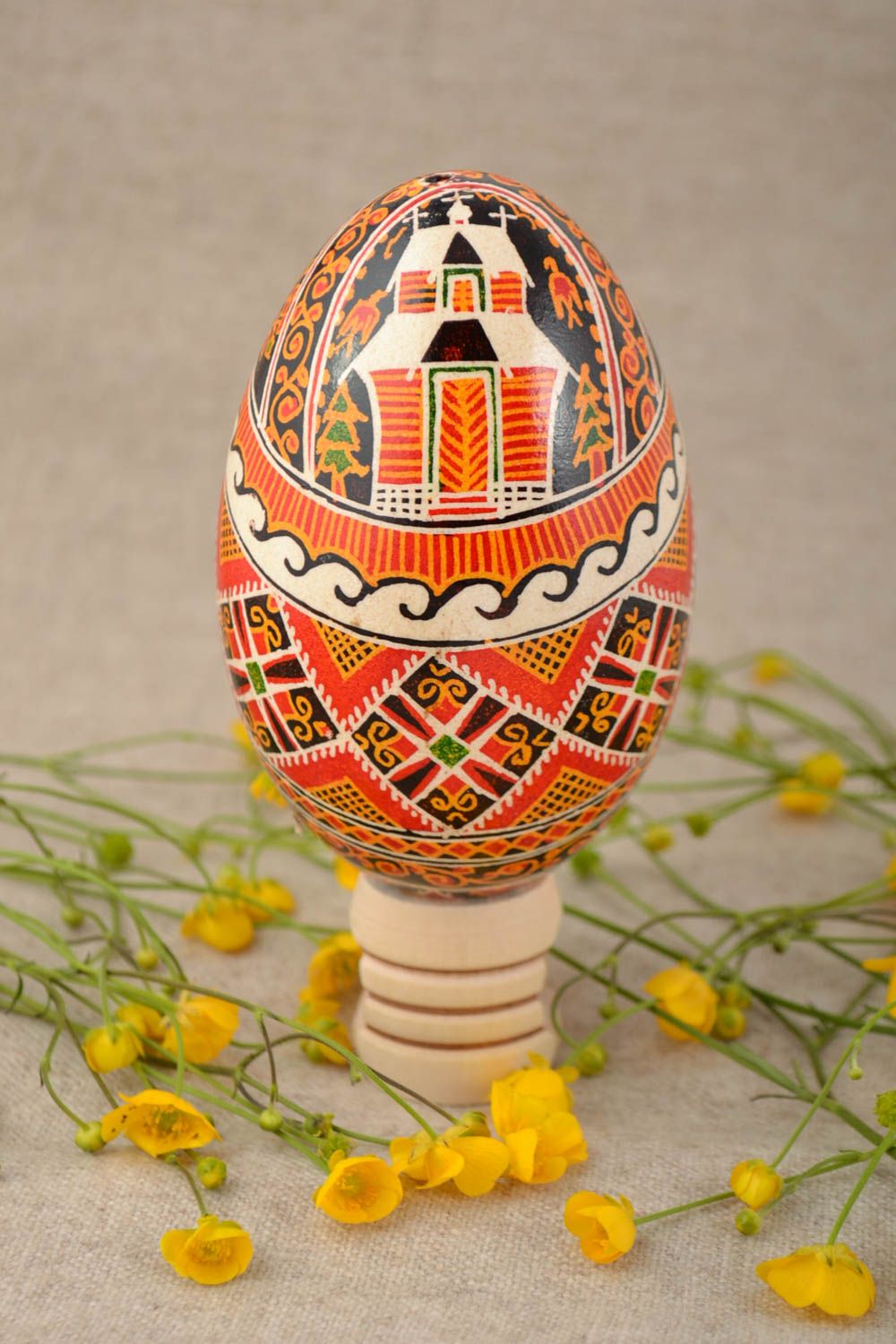 Handmade decorative Easter goose egg painted with acrylics in ethnic style photo 1