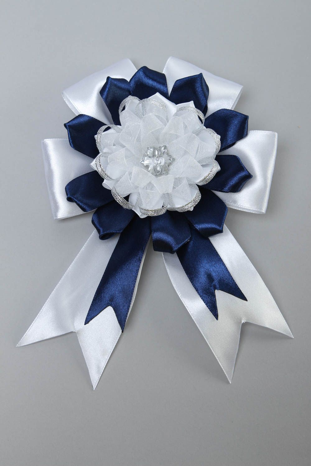 Haarspange Blume Handmade Damen Modeschmuck Accessoire für Haare blau weiß foto 2