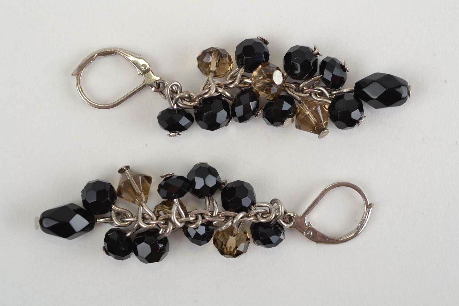 Beautiful long black stylish handmade earrings made of Czech glass photo 3
