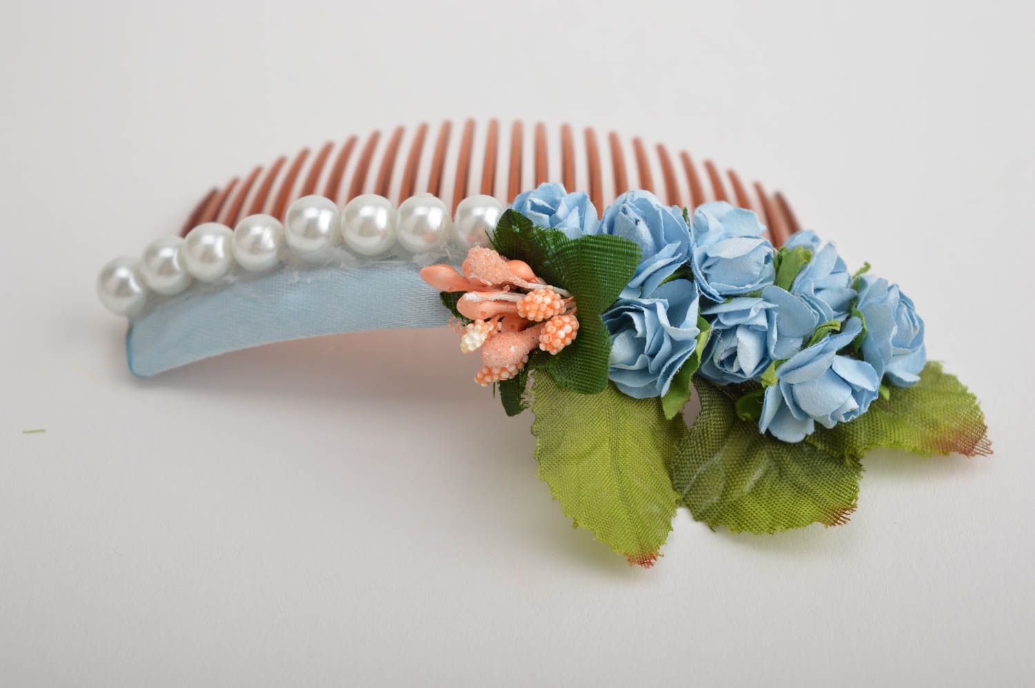 Handgemachter Blumen Haarkamm Designer Schmuck Haar Accessoire mit blauen Rosen foto 4