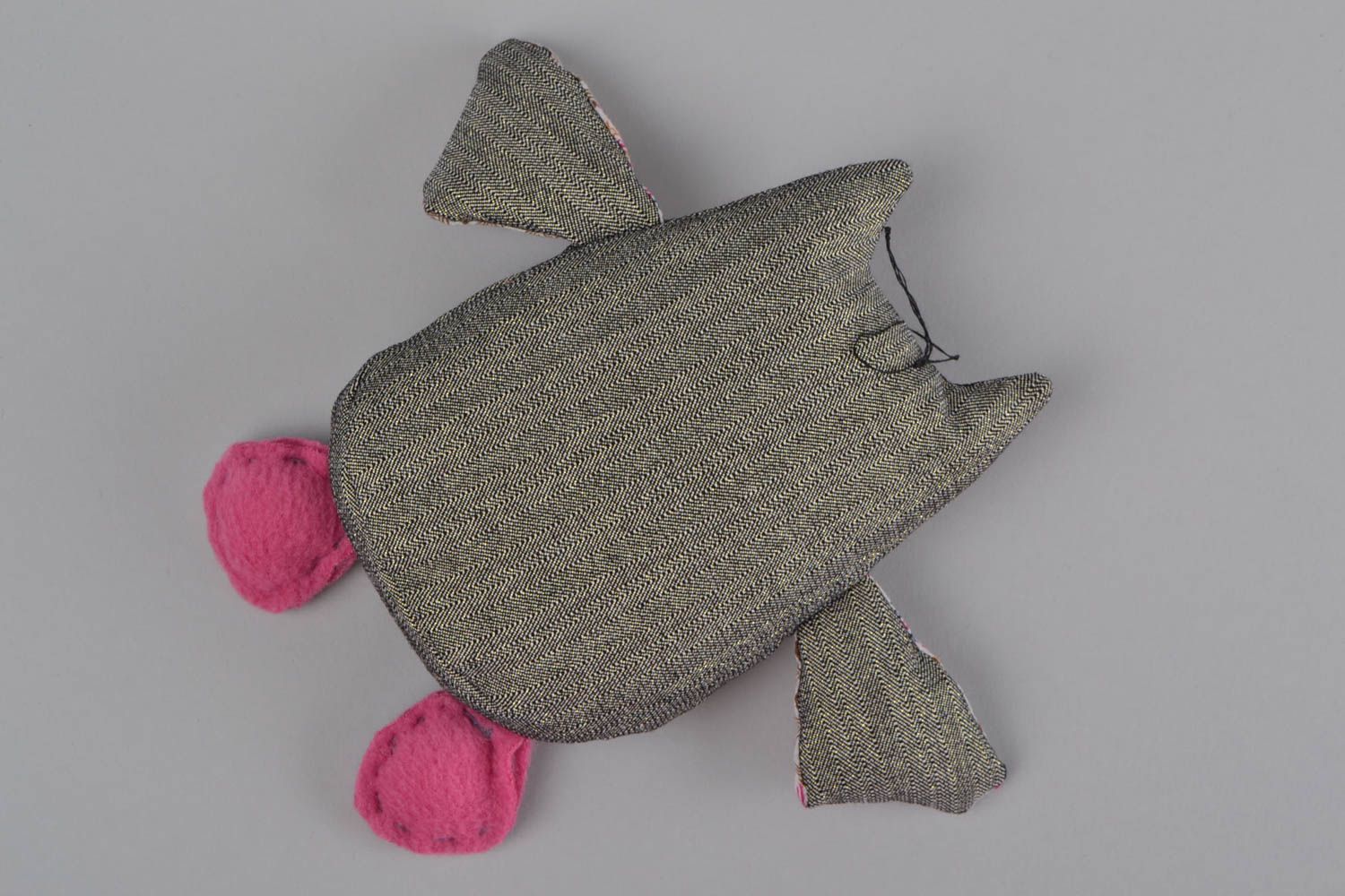 Jouet mou fait main cousu en tissu drôle amusant en forme de hibou gris rose photo 5