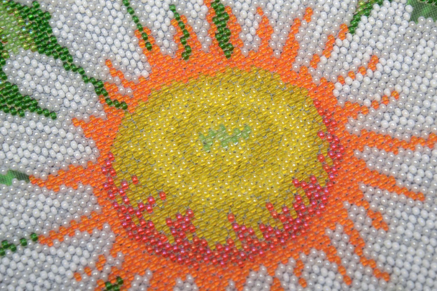Handmade picture embroidered with beads Chamomiles photo 3