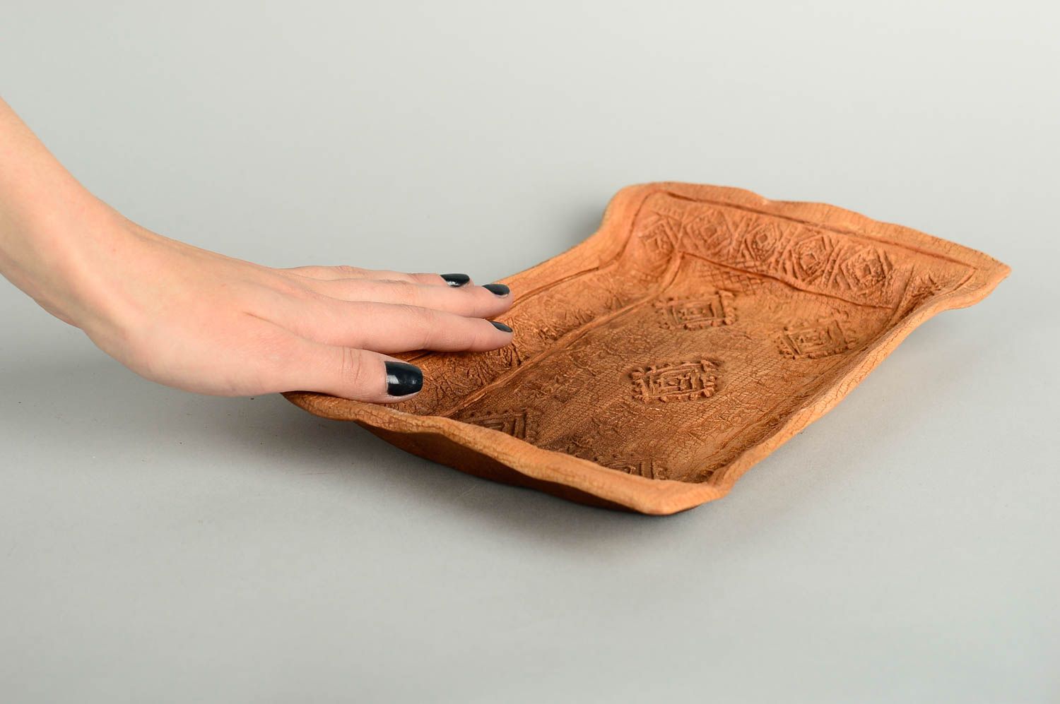 Teller Keramik handgefertigt Designer Geschirr Küchen Zubehör in Braun foto 2