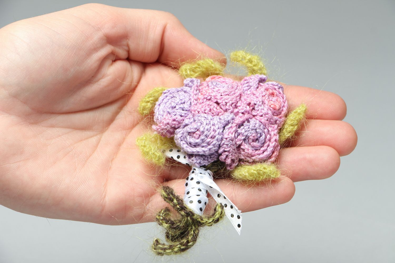Broche en tissus tricotée faite main Fleurs photo 4