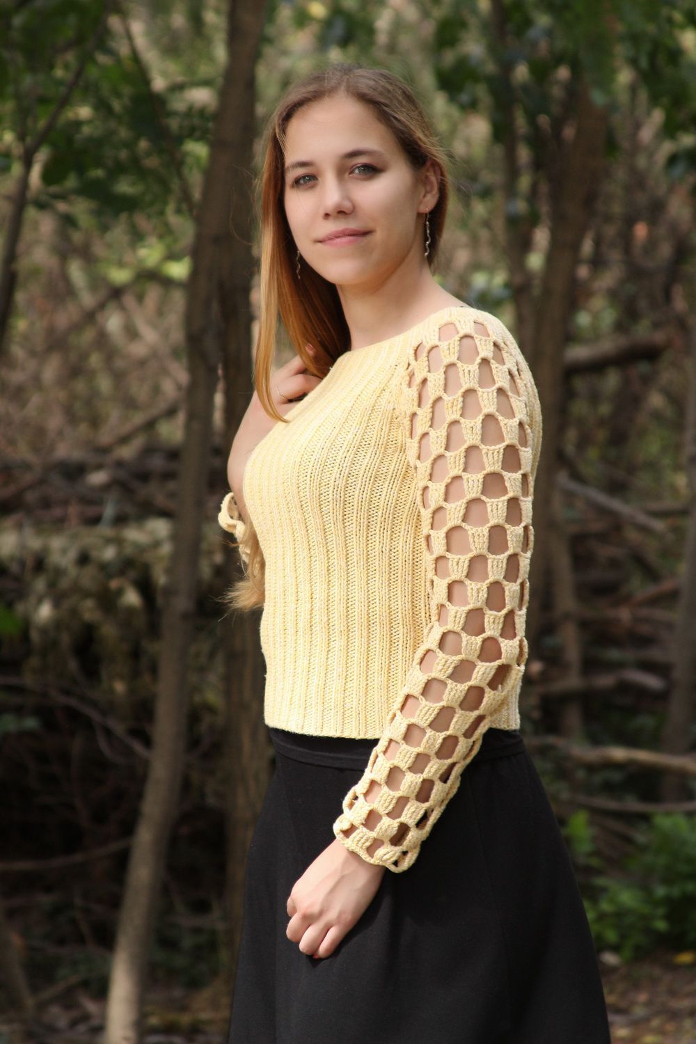 Knitted and crocheted cotton jumper photo 1