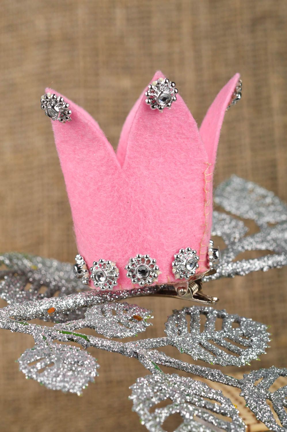 Handmade Haarspange Mädchen Accessoire für Haare Kinder Haarschmuck Krone rosa foto 1