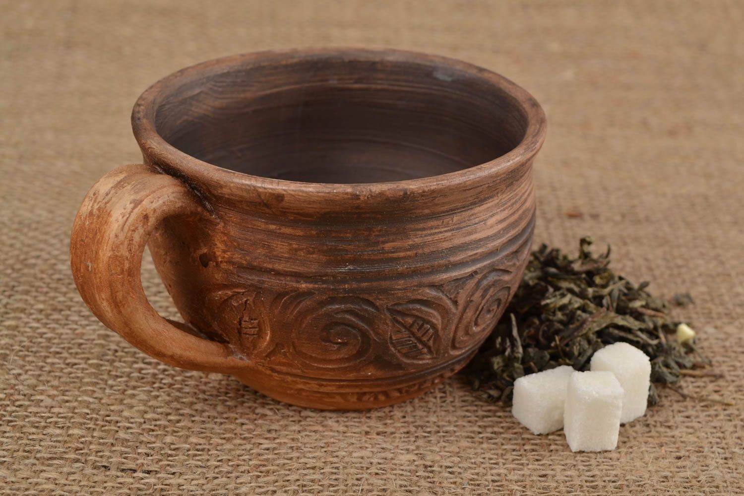 Глиняная чашка ручной работы красивая большая в этно стиле авторская молочение фото 1