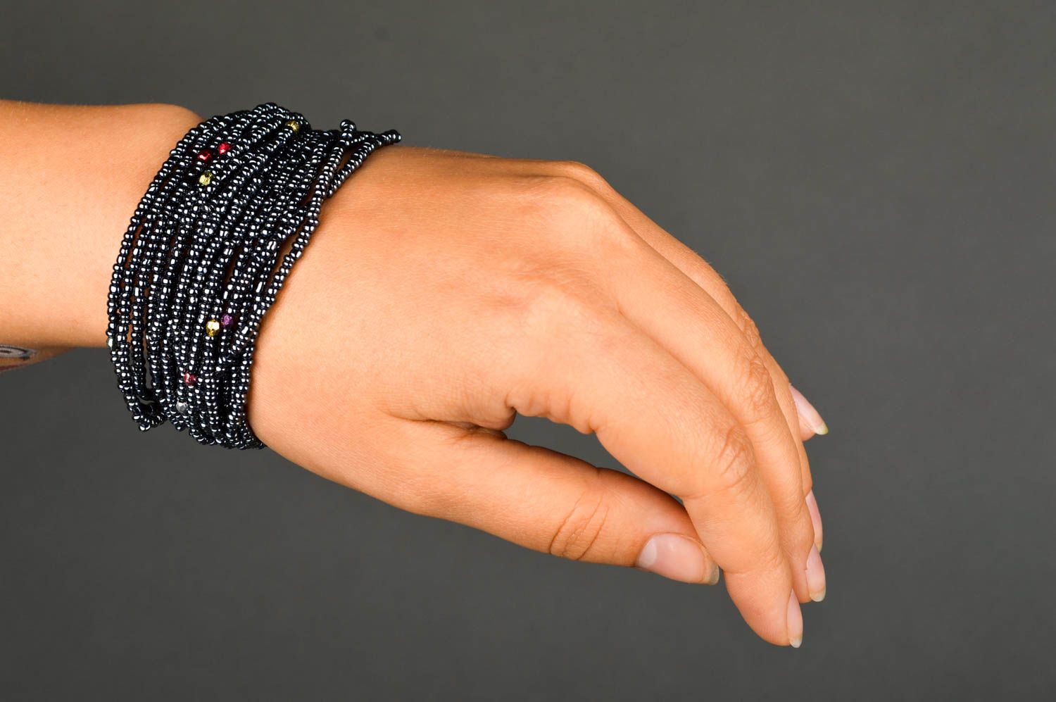 Bracelet perles rocaille Bijou fait main noir au crochet Accessoire femme  photo 3