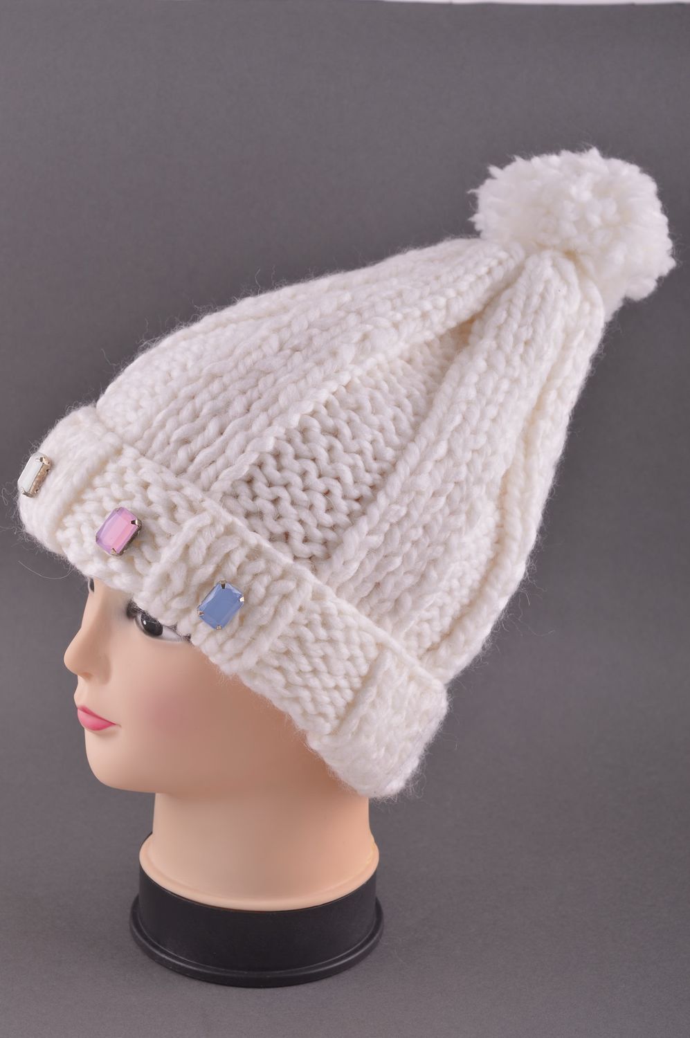 Handmade cap with pompom winter warm cap female beautiful cap for women photo 1