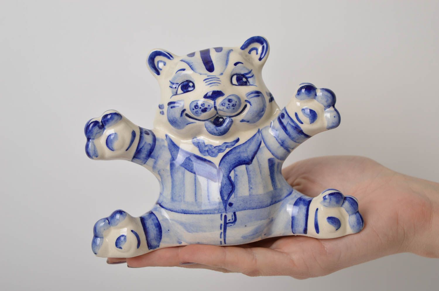 Statuetta gatto in argilla fatta a mano figurina decorativa in ceramica 
 foto 5