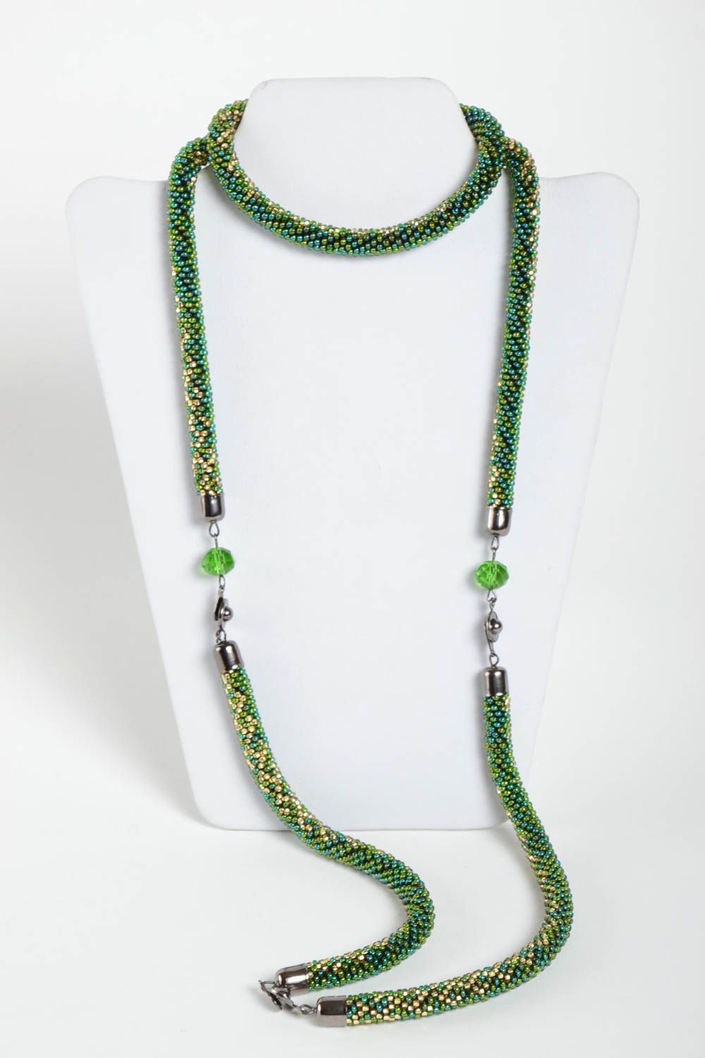 Collier spirale Bijou fait main Cadeau femme vert en perles de rocaille photo 2