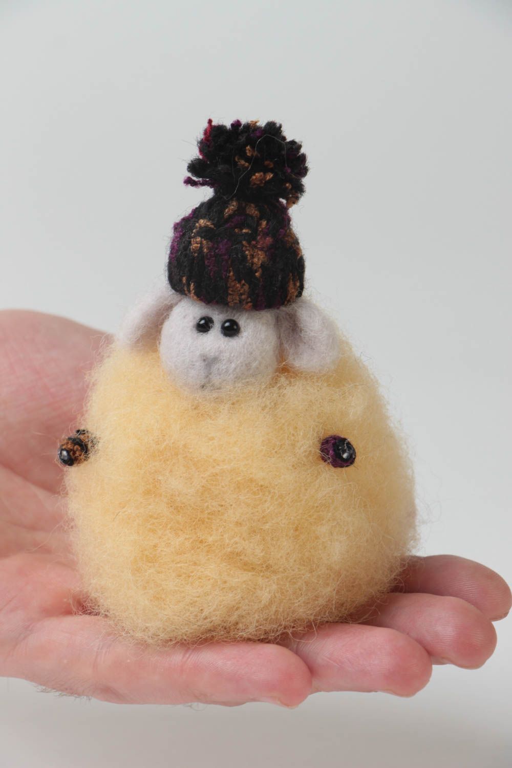 Children's handmade designer felted wool soft toy sheep in hat photo 5