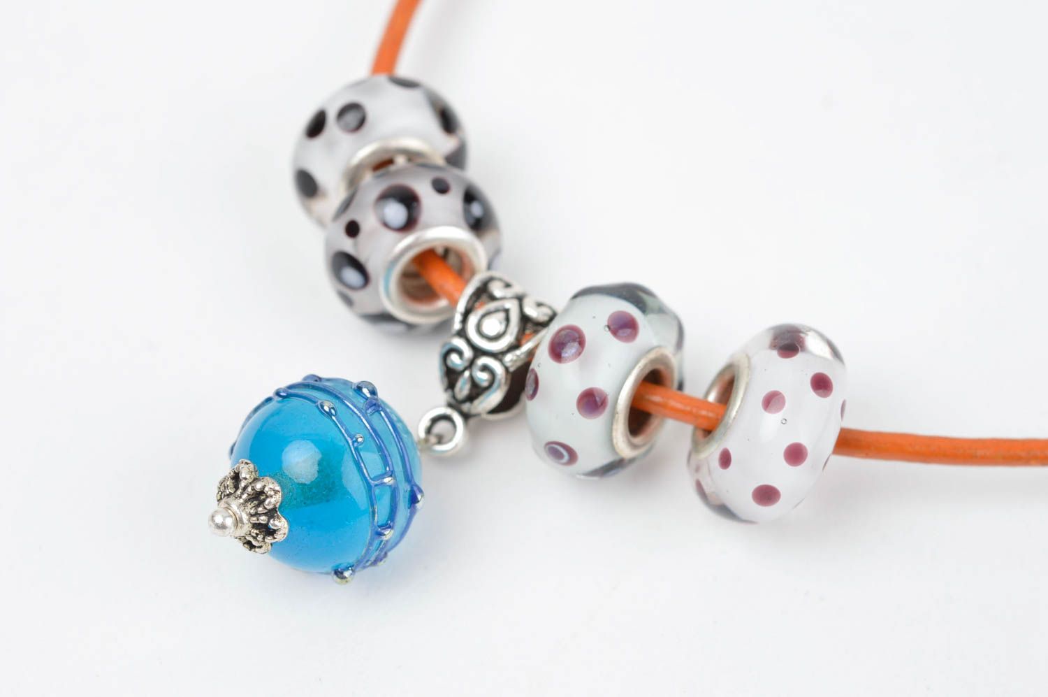 Handmade glass beaded necklace lampwork pendant stylish pendant glass beads photo 2