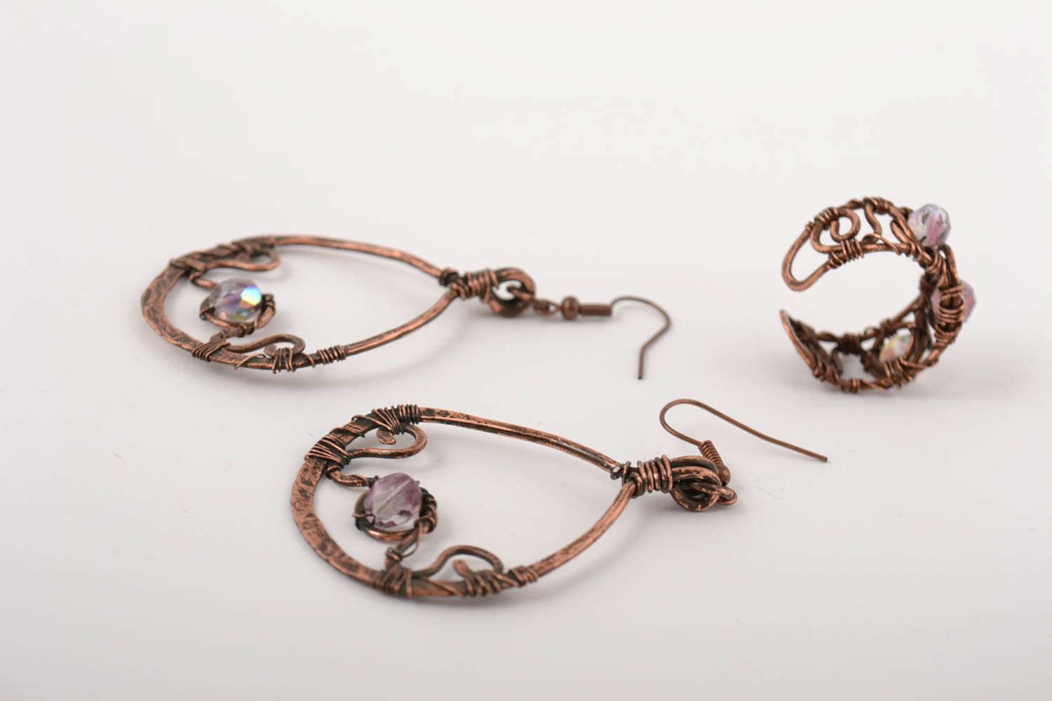 Bague cuivre Boucles d'oreilles fait main wire wrapping Accessoire pour femme photo 2