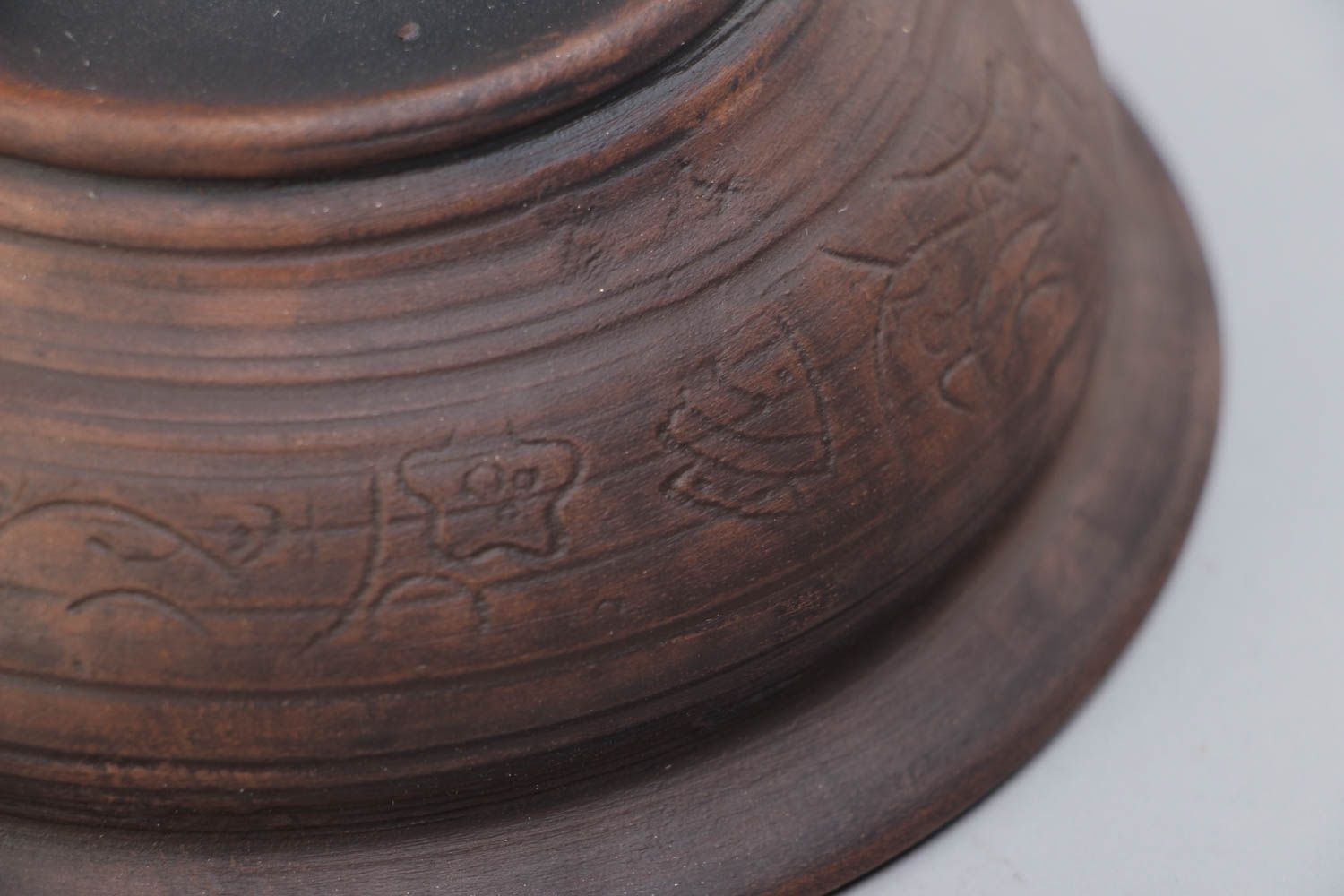 Homemade decorative bowl molded of clay in ethnic style kilned with milk 400 ml photo 4