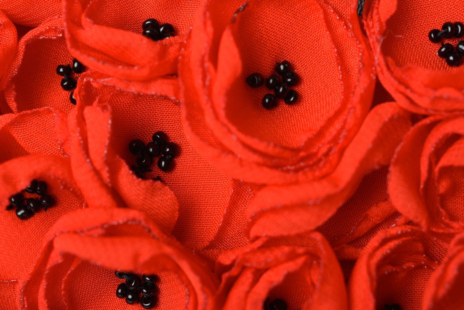 Бусы из ткани бусы ручной работы красные маки дизайнерское украшение стильное  фото 3