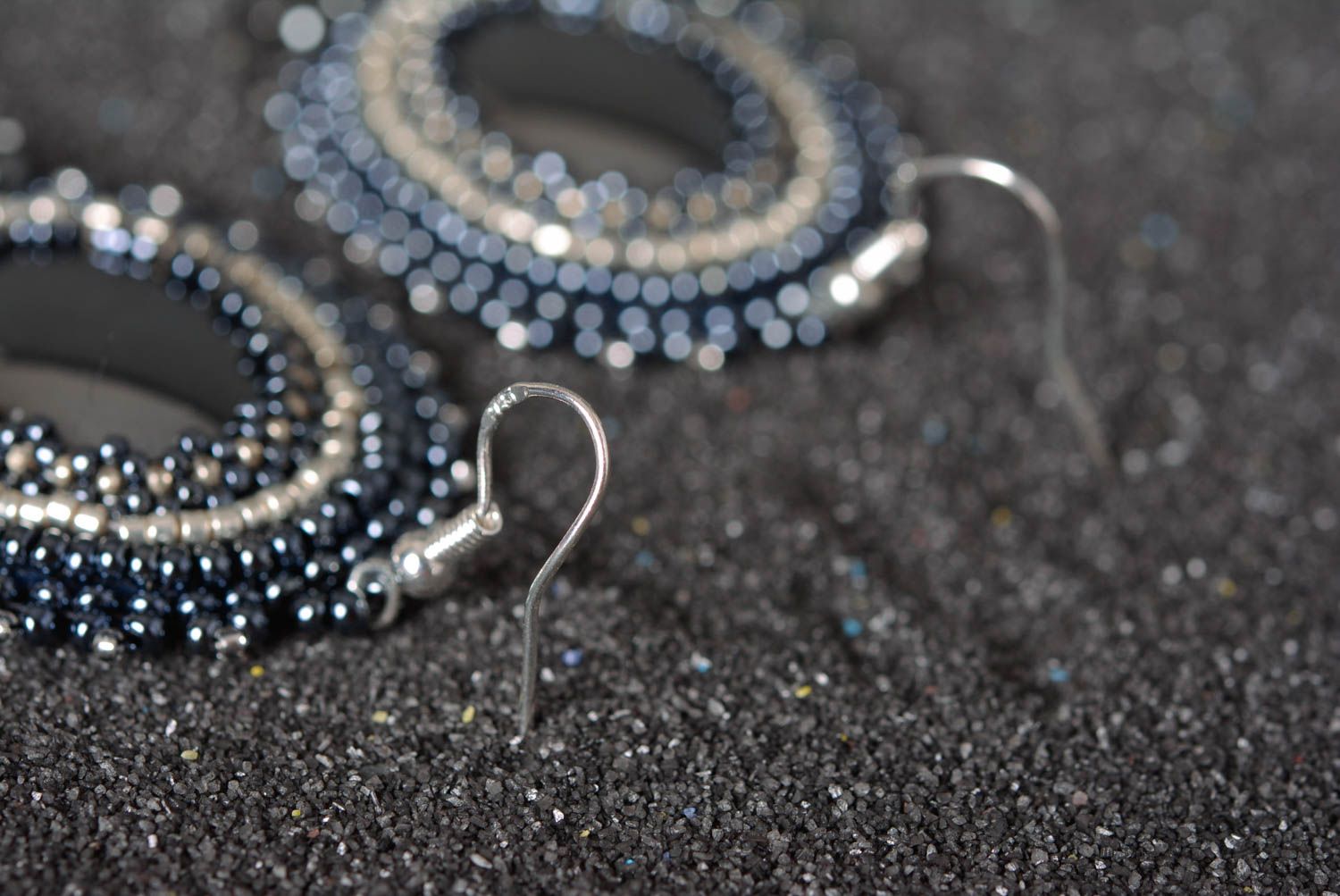 Handmade long earrings made of beads women accessories hematite earrings  photo 3