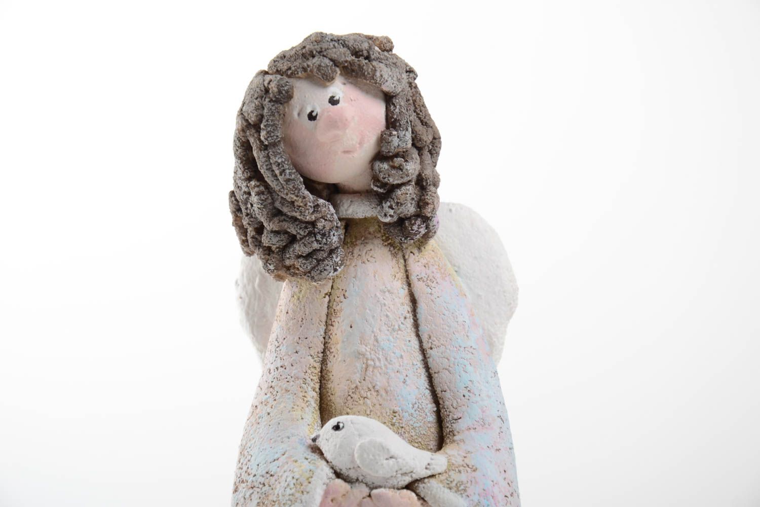 Figurine d'ange avec oiseau faite main en pâte autodurcissante déco originale photo 3
