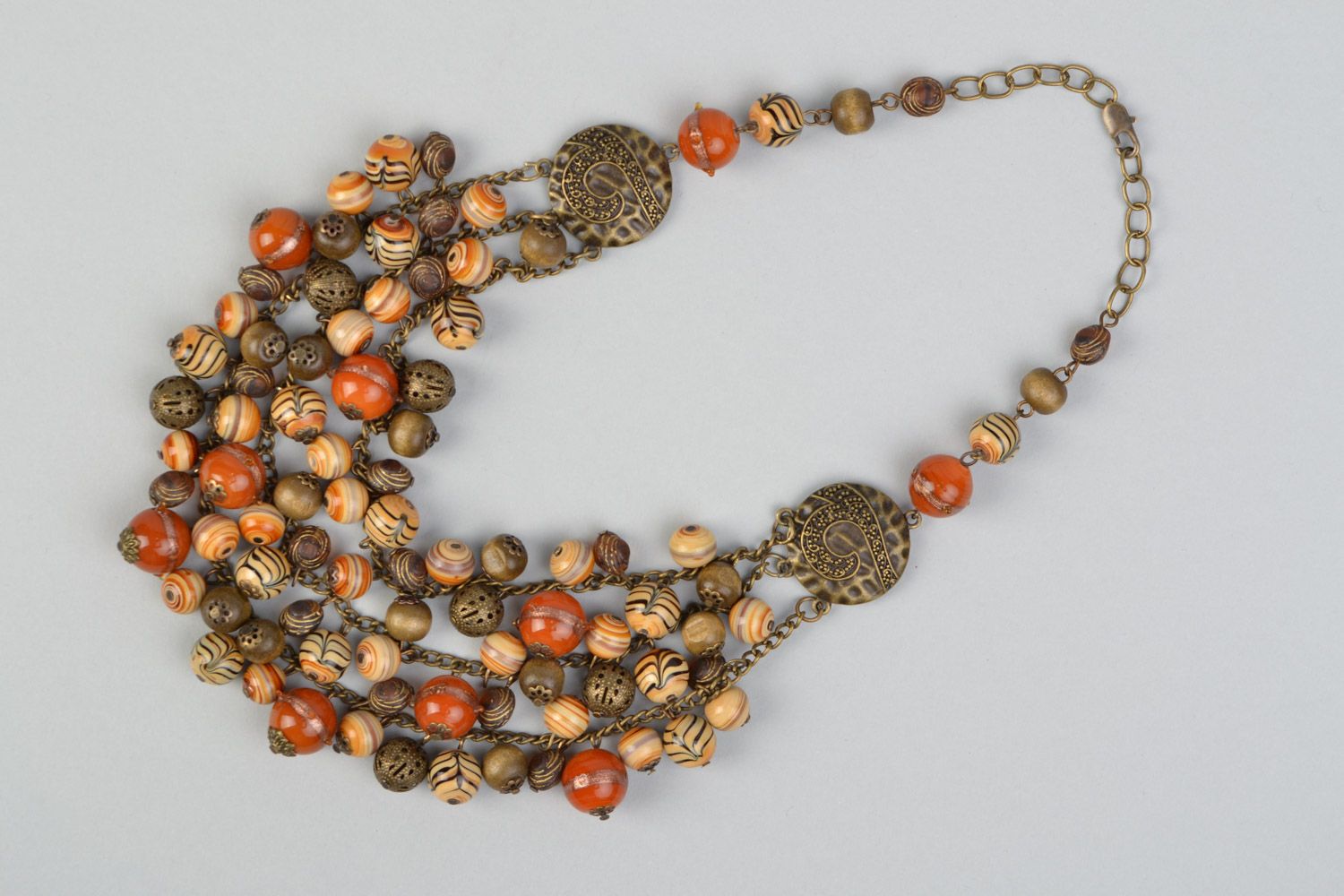 Collier en perles lampwork et bois multicolore fait main de style ethnique photo 3