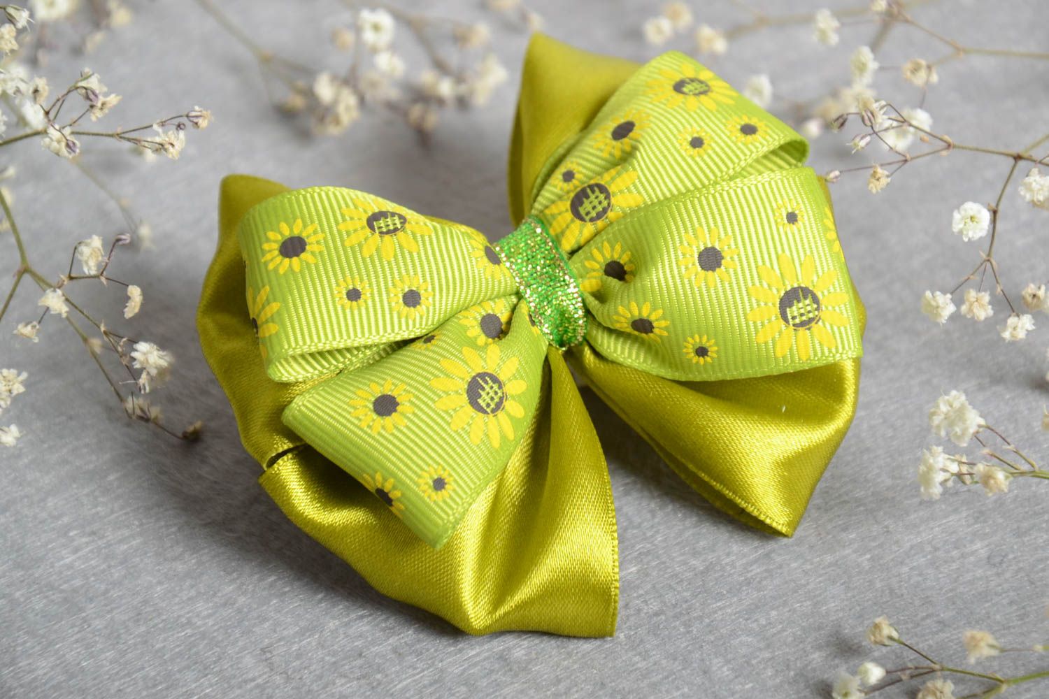 Handmade satin ribbon hair bow designer bow hair clip elegant hair gifts for her photo 1