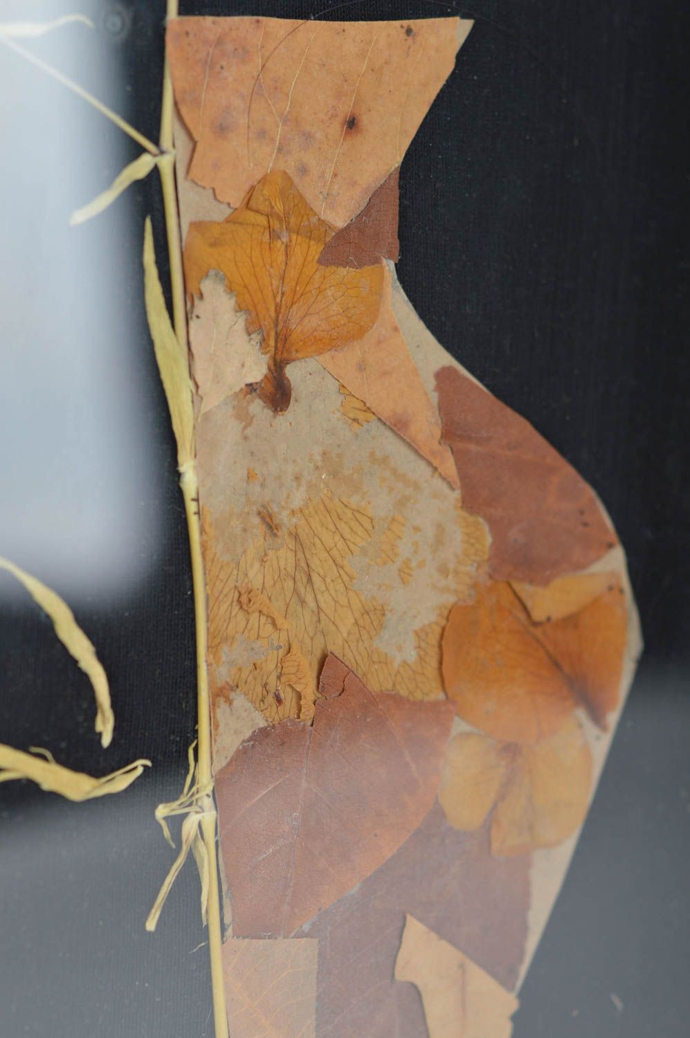 Cuadro de hojas secas artesanal en marco de madera original de pared bonito foto 4