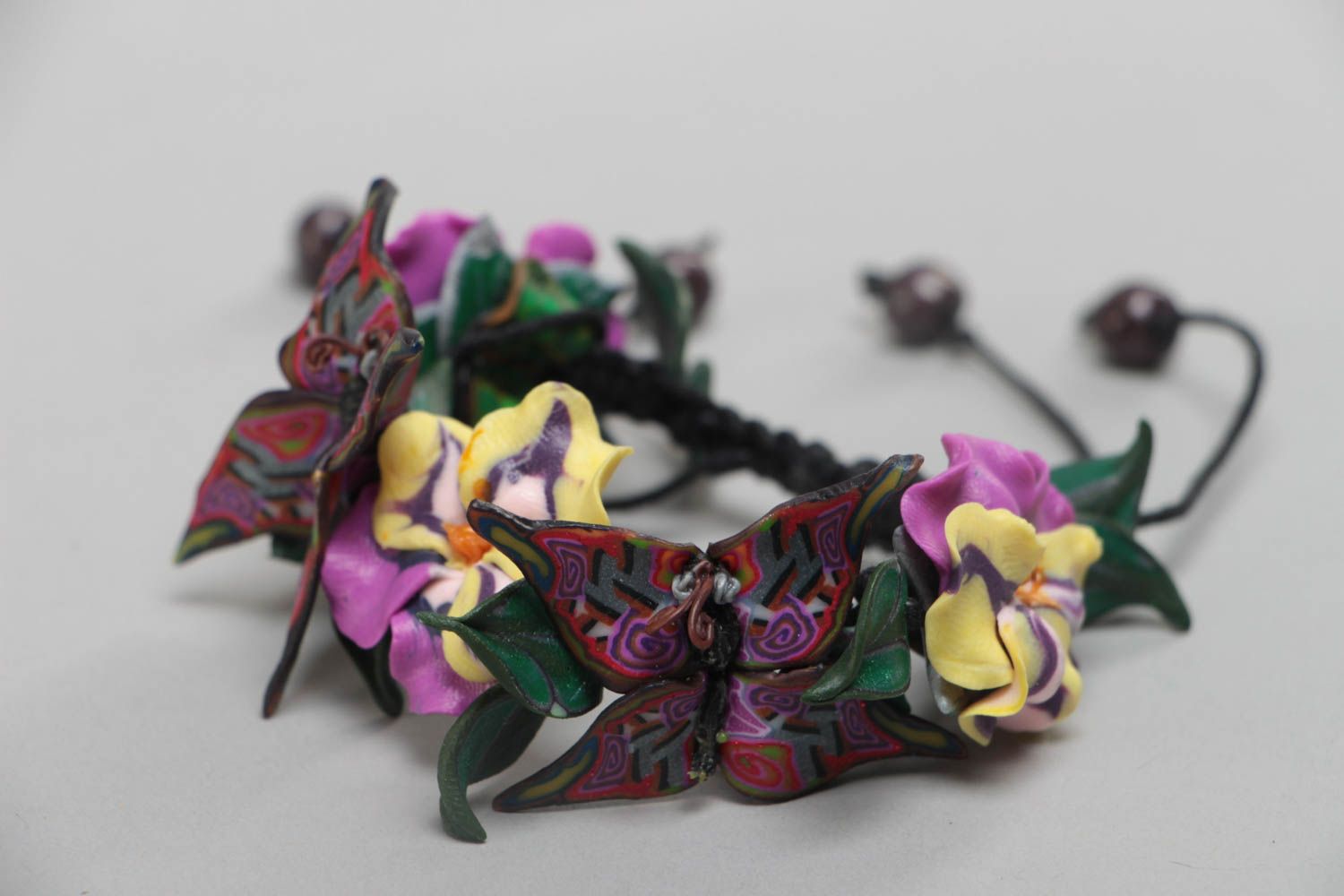 Bracelet made of polymer clay and waxed cord handmade summer jewelry photo 3