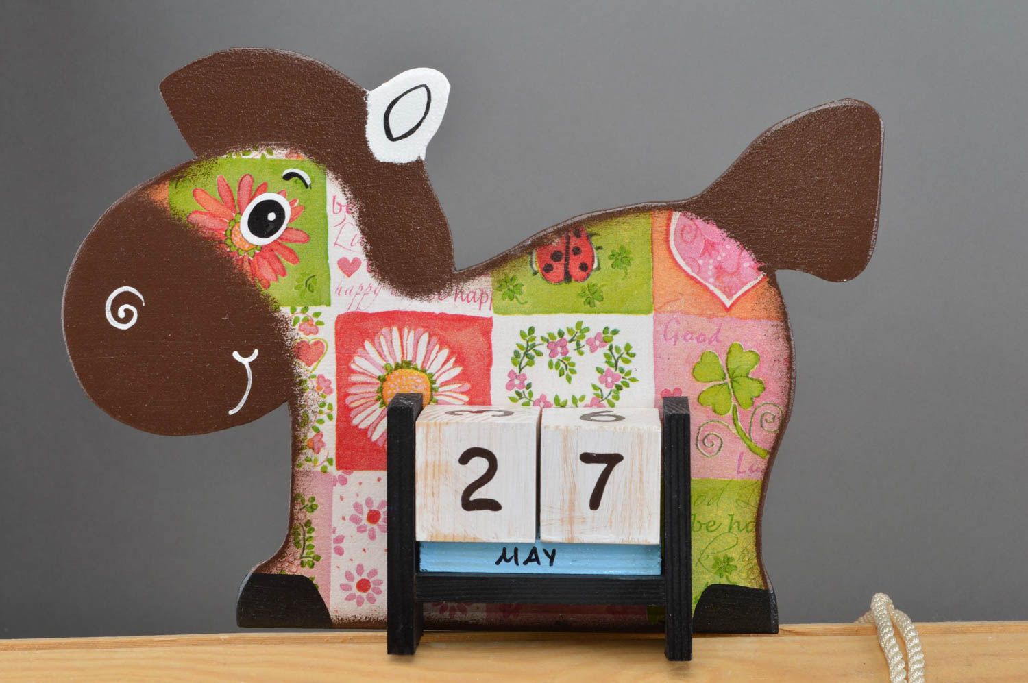 Unusual wooden calendar cute calendar in shape of horse handmade decoupage item photo 2